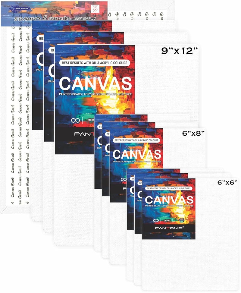 PANTONIC 9 Pieces 6 x 6 6 x 8 9 x 12 Inch Medium Size Canvas Boards for Painting Acrylic Oil Painting Board 9 Pcs Set White Color - Image 1
