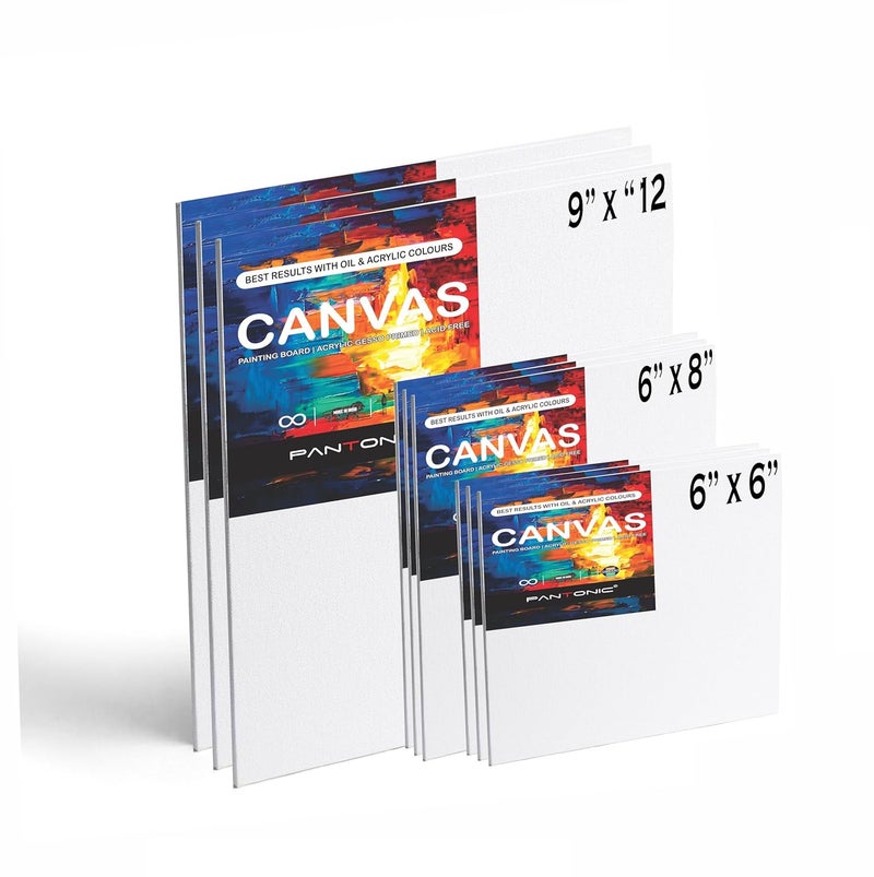 PANTONIC 9 Pieces 6 x 6 6 x 8 9 x 12 Inch Medium Size Canvas Boards for Painting Acrylic Oil Painting Board 9 Pcs Set White Color - Image 2