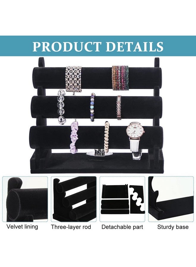MAYCREATE® Bracelet Organizer 3-Tier Bracelets Holder Jewelry Display Stand for Watch, Bangle, Bracelet - Detachable Velvet Desk Showcase Storage Rack, Black - Image 3