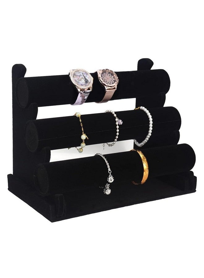 MAYCREATE® Bracelet Organizer 3-Tier Bracelets Holder Jewelry Display Stand for Watch, Bangle, Bracelet - Detachable Velvet Desk Showcase Storage Rack, Black - Image 1
