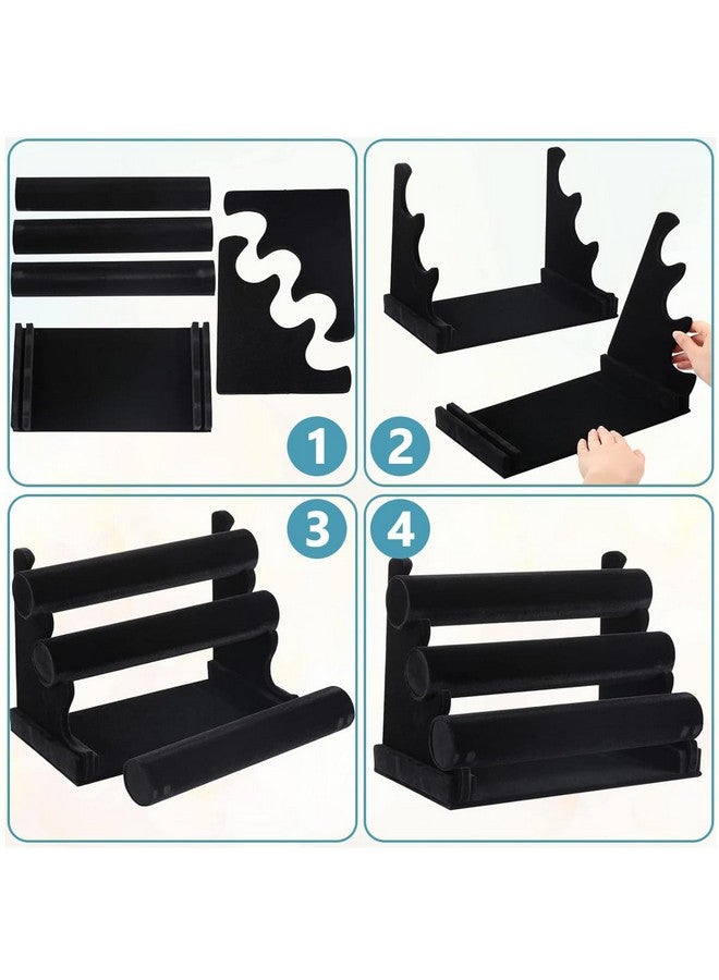 MAYCREATE® Bracelet Organizer 3-Tier Bracelets Holder Jewelry Display Stand for Watch, Bangle, Bracelet - Detachable Velvet Desk Showcase Storage Rack, Black - Image 4