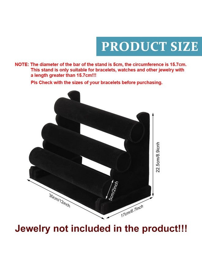 MAYCREATE® Bracelet Organizer 3-Tier Bracelets Holder Jewelry Display Stand for Watch, Bangle, Bracelet - Detachable Velvet Desk Showcase Storage Rack, Black - Image 2