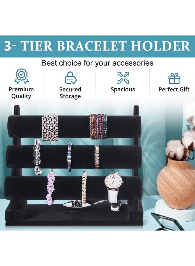 MAYCREATE® Bracelet Organizer 3-Tier Bracelets Holder Jewelry Display Stand for Watch, Bangle, Bracelet - Detachable Velvet Desk Showcase Storage Rack, Black - Image 5