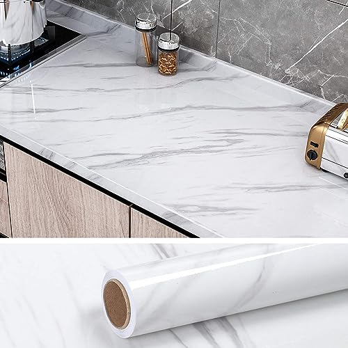 COSMOS STAR Oil Proof Wallpaper,Kitchen Backsplash Wall Protector High Temperature Resistant Self-Adhesive Sticker(24X60, White Grey Mrble) - Image 1