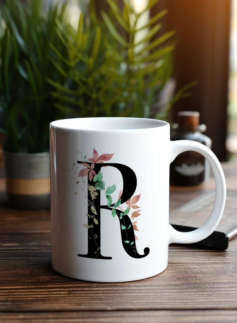 LOWHA 11 oz Ceramic Mug with Letter R Design on Both Sides