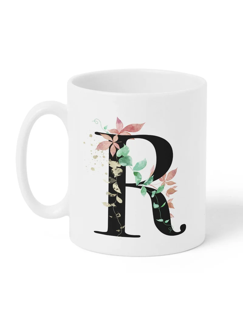 LOWHA 11 oz Ceramic Mug with Letter R Design on Both Sides