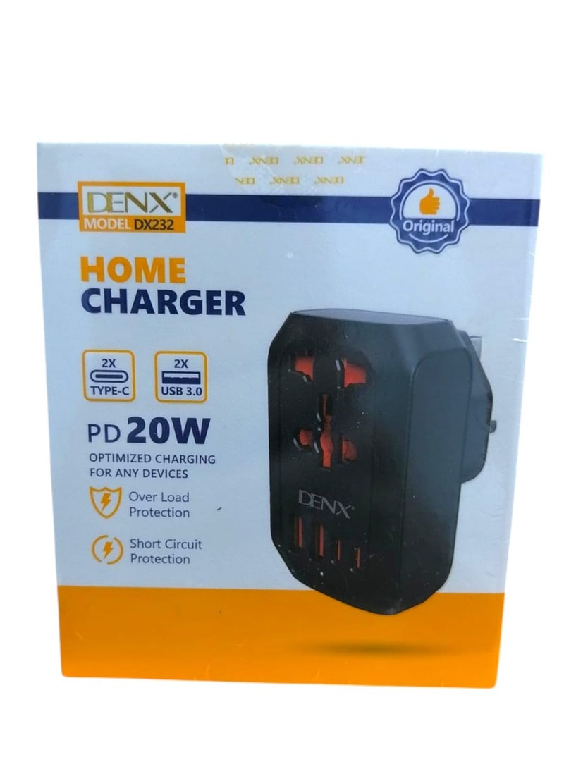 Denx 20W Wall Plug with 2-Port USB Ports and 2 PD Ports with Fast Charging/DX232 - Image 3