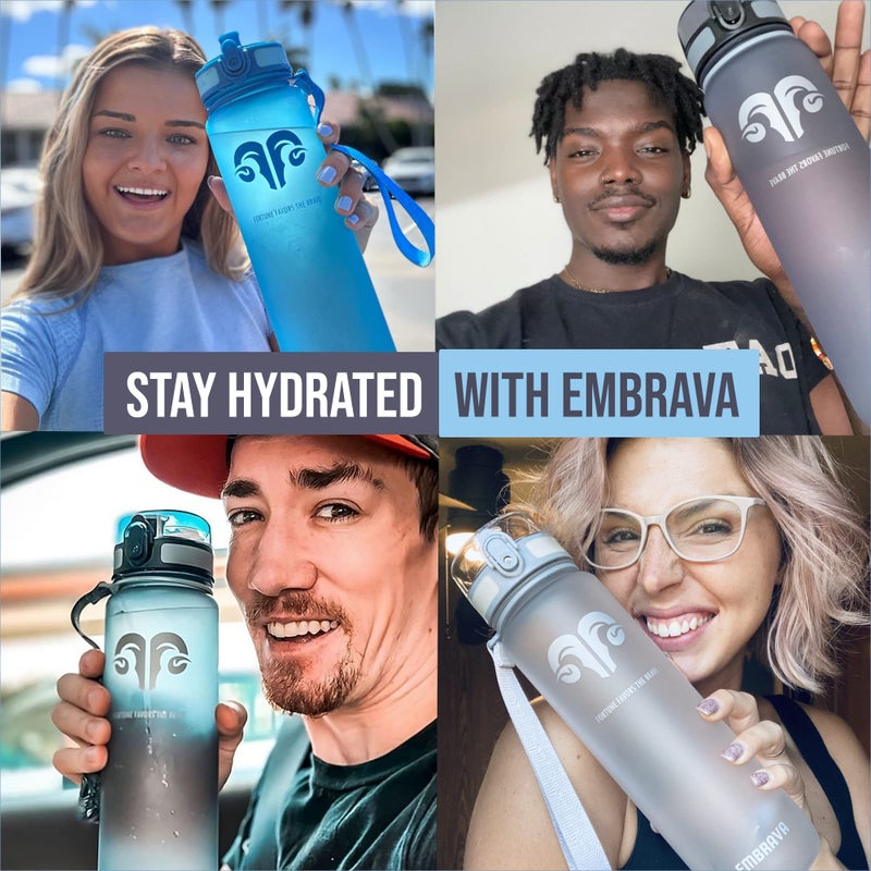 Embrava Sports Water Bottle 32oz - Fast Flow Flip Top Lid - BPA & BPS Free Leakproof Reusable - Lightweight Non-Toxic Tritan Plastic 1 Liter - Gym Hiking Office School Travel - Image 5