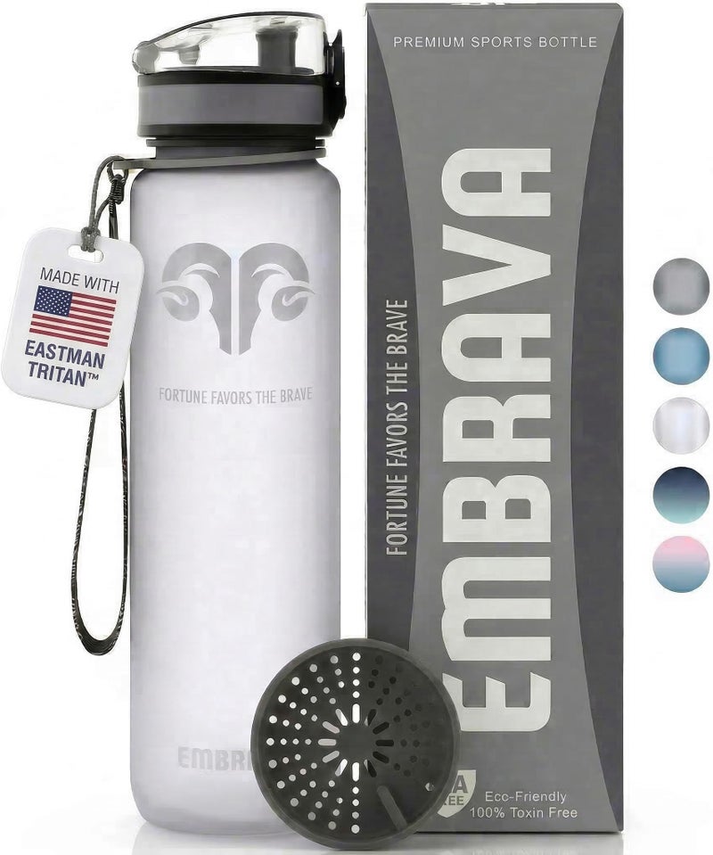 Embrava Sports Water Bottle 32oz - Fast Flow Flip Top Lid - BPA & BPS Free Leakproof Reusable - Lightweight Non-Toxic Tritan Plastic 1 Liter - Gym Hiking Office School Travel - Image 1