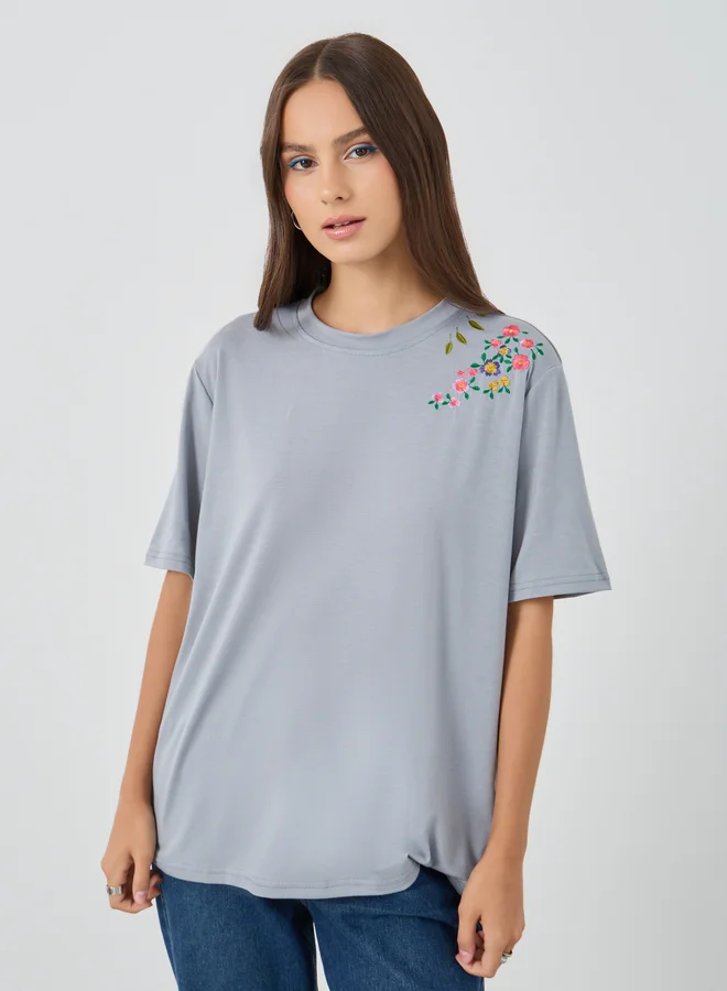 Take Two Take Two Embroidered Detail Oversized T-Shirt