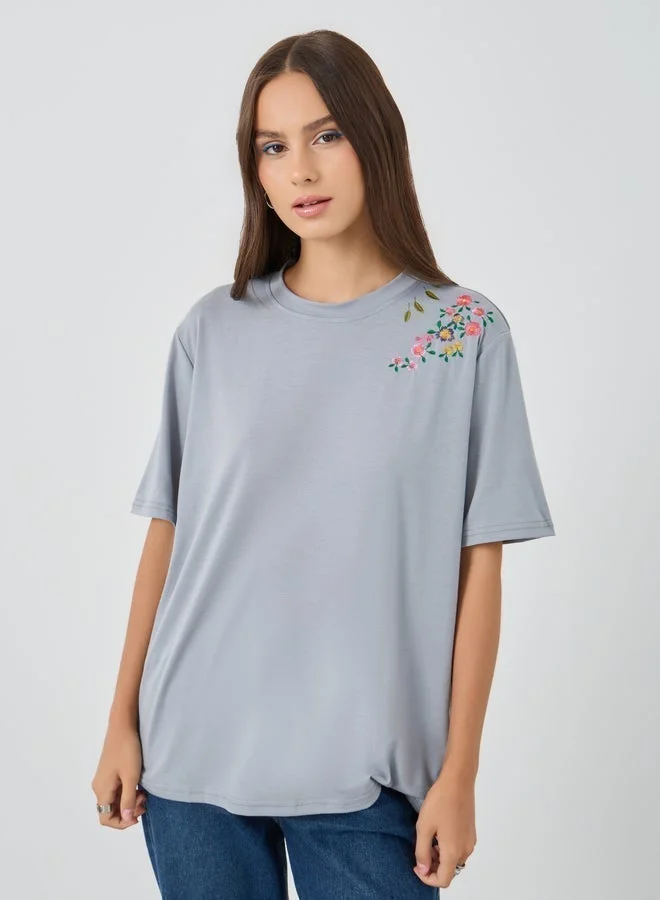 Take Two Embroidered Detail Oversized T-Shirt