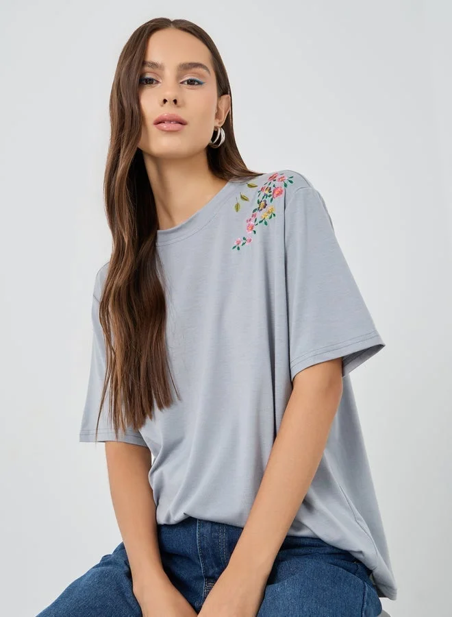 Take Two Embroidered Detail Oversized T-Shirt