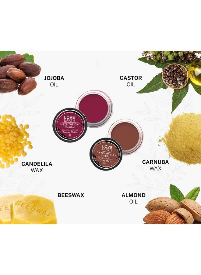 Love Earth Lip Tint & Cheek Tint Multipot Combo (Raspberry Pink & Caramel Brown) with Richness of Jojoba Oil and Vitamin E for Lips, Eyelids and Cheeks - Image 5