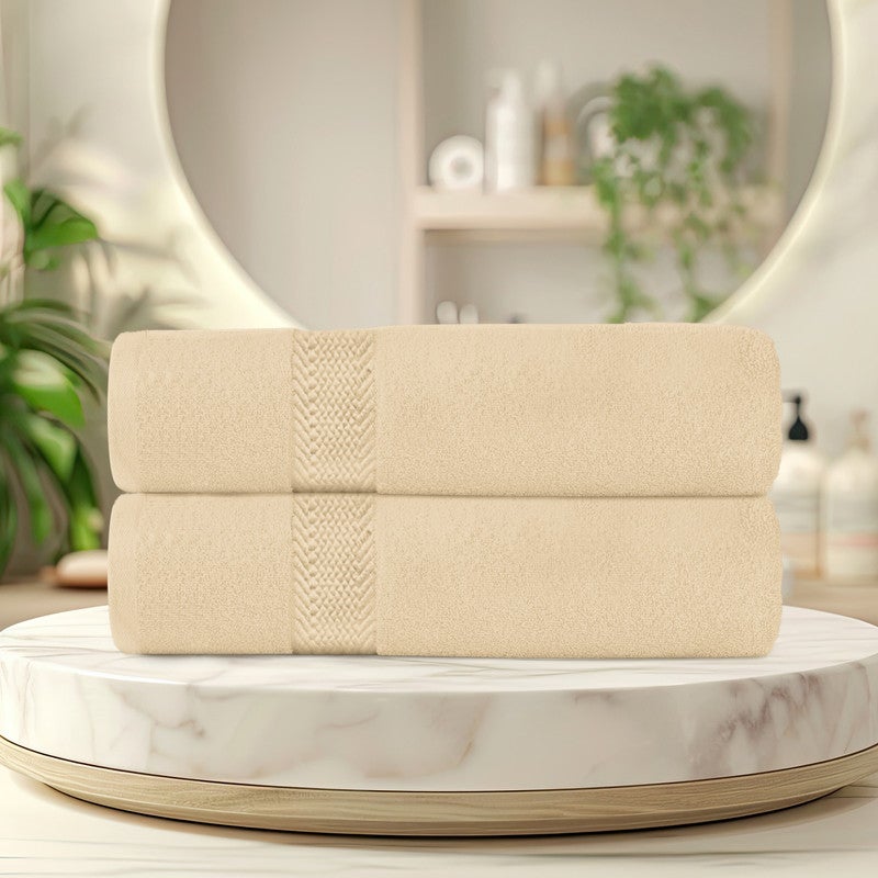 Rest مجموعة من 2 منشفة حمام من الكتان والقطن 70x140 سم ، 27x55 بوصة مجموعة مناشف فاخرة للفنادق قابلة للامتصاص ومتينة وخفيفة الوزن وقابلة للغسل وتجف بسرعة بجودة منتجع صحي لشاطئ البحر وحمام العائلة - Image 2