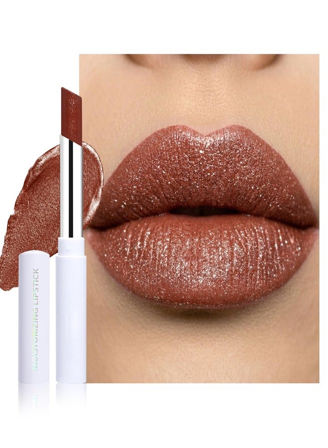 Erinde Moisturizing Glow Glitter Shimmer Lipstick, Sparkling Tinted Lip Balm, Sparkly Lip Stick Long Lasting Waterproof, High Shine, Hydrating, Plumping, Non-Sticky Lip Makeup, 11 Dark Brown - Image 1