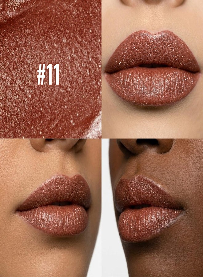 Erinde Moisturizing Glow Glitter Shimmer Lipstick, Sparkling Tinted Lip Balm, Sparkly Lip Stick Long Lasting Waterproof, High Shine, Hydrating, Plumping, Non-Sticky Lip Makeup, 11 Dark Brown - Image 2