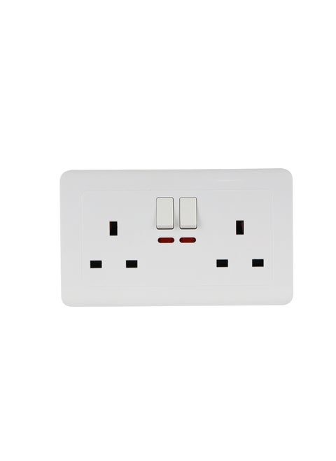 BS Double Socket with 2 Switch- EPSEL1504 with Indicator Lights, Stylish and Simple Design, Perfect for Home, Bedroom, Office, etc. White
