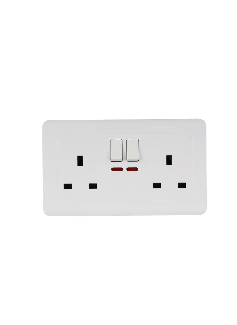Epsilon - BS Double Socket with 2 Switch- EPSEL1504 with Indicator Lights, Stylish and Simple Design, Perfect for Home, Bedroom, Office, etc. White - Image 1