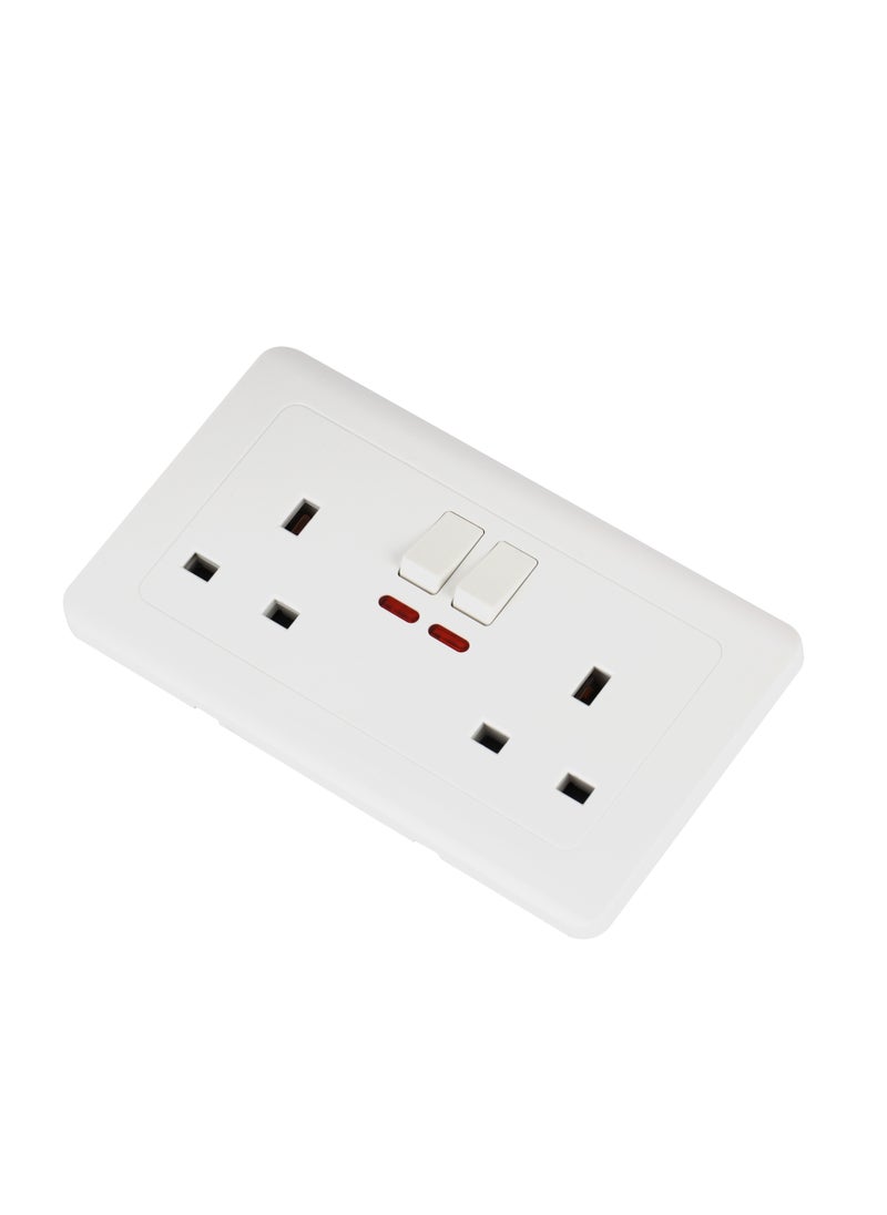 Epsilon - BS Double Socket with 2 Switch- EPSEL1504 with Indicator Lights, Stylish and Simple Design, Perfect for Home, Bedroom, Office, etc. White - Image 1
