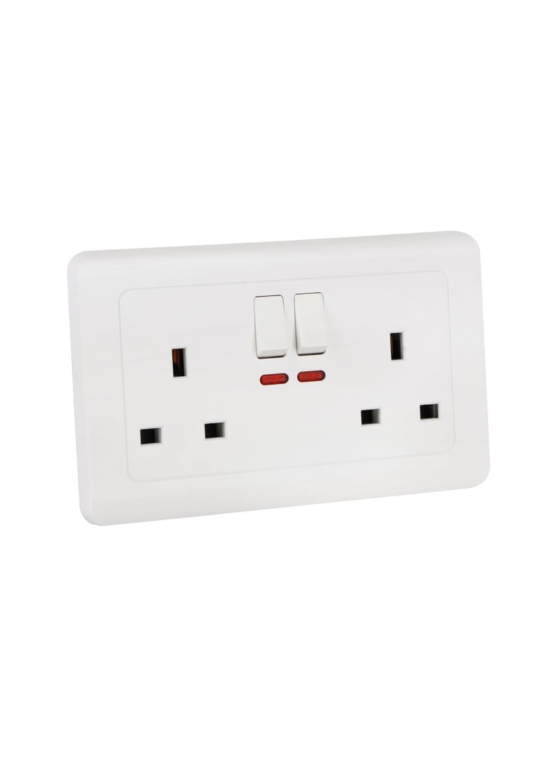 Epsilon - BS Double Socket with 2 Switch- EPSEL1504 with Indicator Lights, Stylish and Simple Design, Perfect for Home, Bedroom, Office, etc. White - Image 1