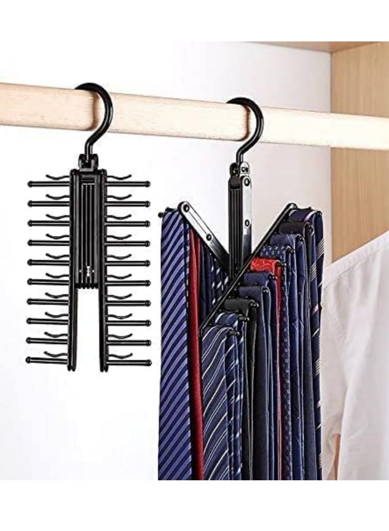 Mmmon 2Pack Rotation Tie Rack,Tie Rack Stores Up to 20 Ties Tie Hanger Belt Storage Hanger Rack Tie Clip Set for Men Cabinet Space Saving Rack Rack  - Image 1