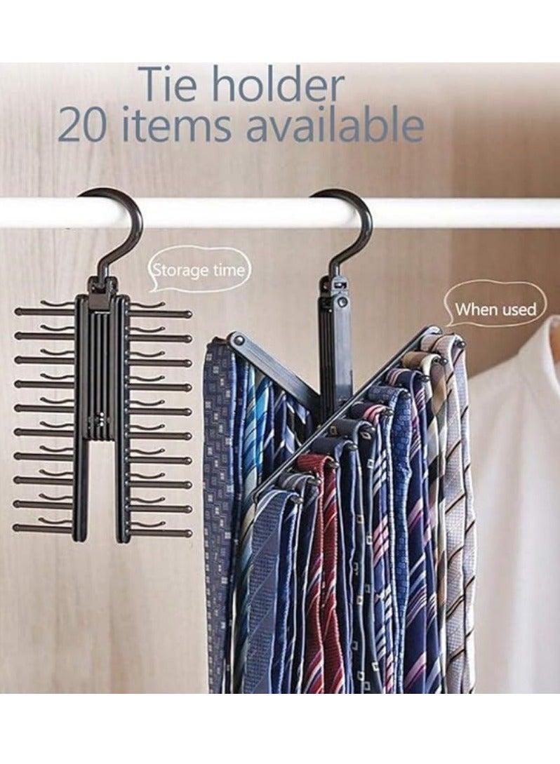 Mmmon 2Pack Rotation Tie Rack,Tie Rack Stores Up to 20 Ties Tie Hanger Belt Storage Hanger Rack Tie Clip Set for Men Cabinet Space Saving Rack Rack  - Image 5