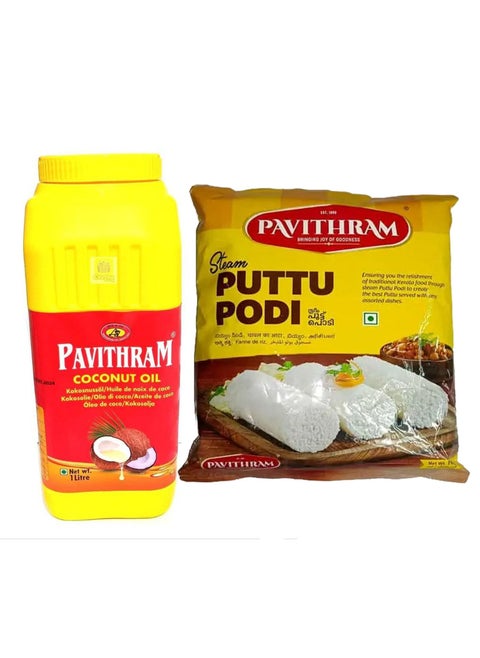 Coconut Oil From Fresh Coconuts - 1 Litre with 1 kg Steam Puttu Podi Combo Pack