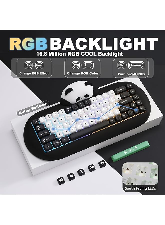 YUNZII C68 Panda Wireless Mechanical Gaming Keyboard 68 Keys Cute Keyboard With Pbt Keycaps Rgb Backlit Hot Swappable Creamy With Bt5.0/2.4G/Wired For Win/Mac(Panda Switch Black)  - Image 3