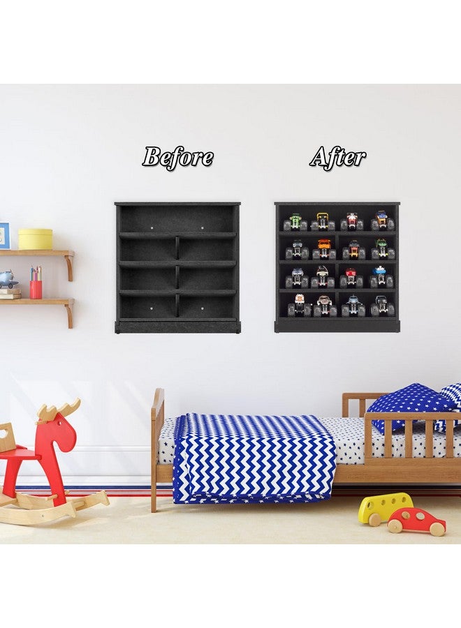 KISLANE Felt Monster Trucks Display Case, Wall-Mounted 16 Slot Storage Case, Groove Fixation Container Holder (Black - New Version) - Image 4