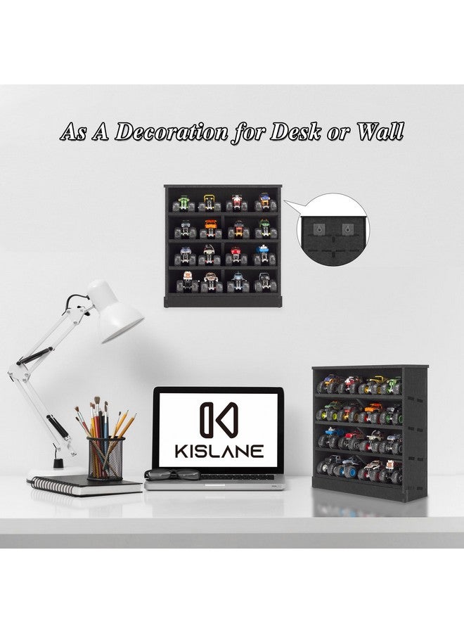 KISLANE Felt Monster Trucks Display Case, Wall-Mounted 16 Slot Storage Case, Groove Fixation Container Holder (Black - New Version) - Image 5