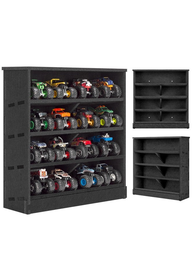 KISLANE Felt Monster Trucks Display Case, Wall-Mounted 16 Slot Storage Case, Groove Fixation Container Holder (Black - New Version) - Image 1