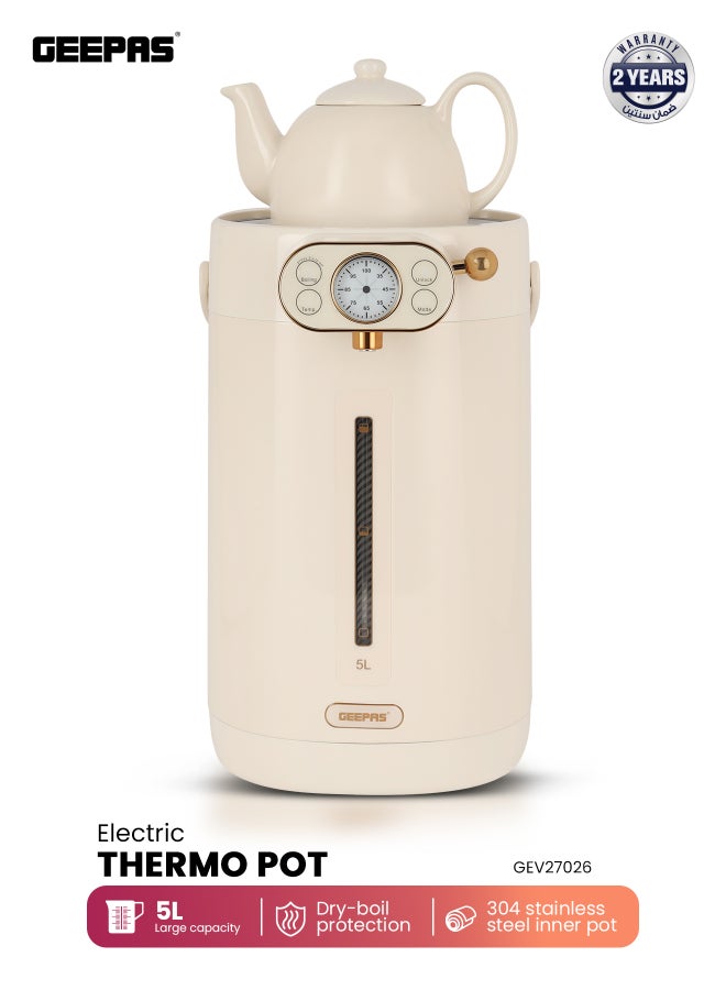 5 L Electric Thermo Pot | 1450 W Purified Water Mode , 8 Stage Temperature Selection | Dry Boil & Over-Heat Protection | Re-boil Function, Child Lock | Perfect for Tea, Coffee, Baby Formula, etc.| GEV27026 5 L 1450 W GEV27026 Beige