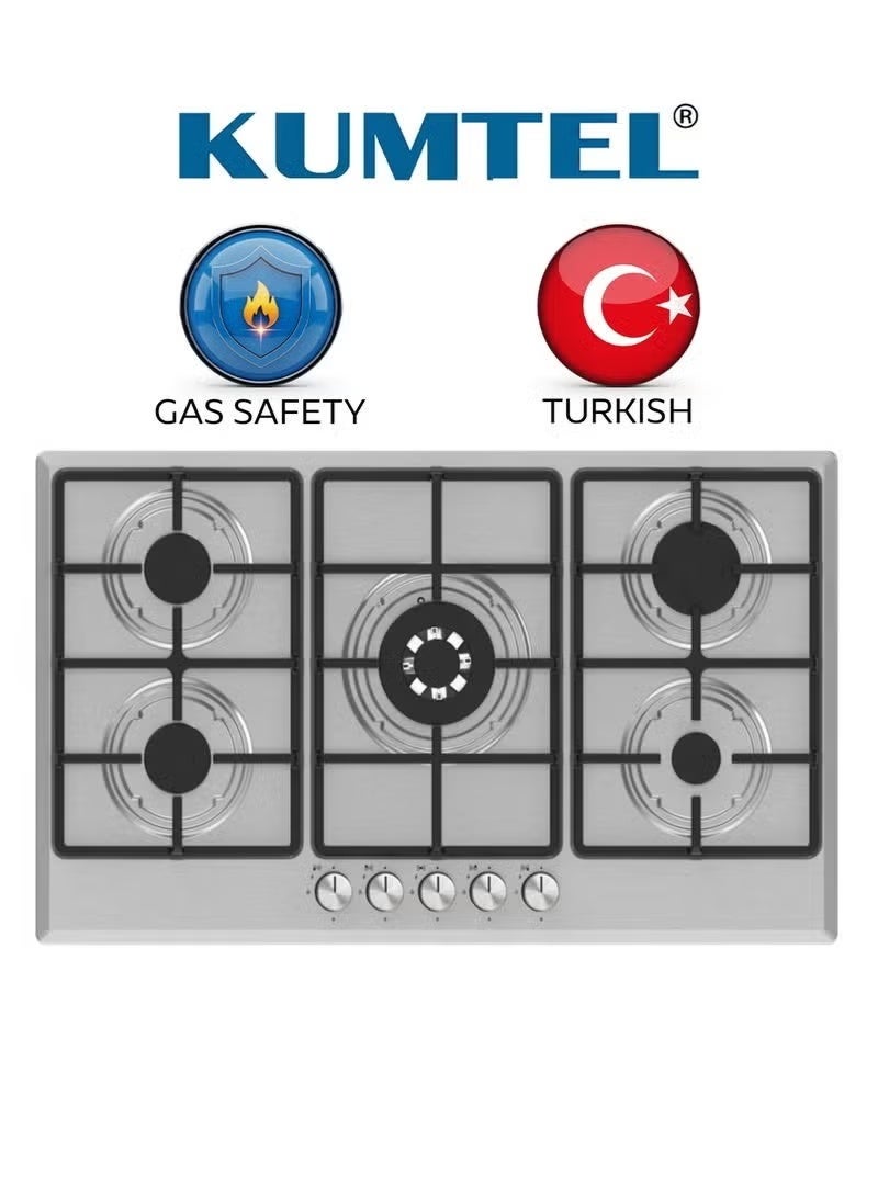 Kumtel Built-in Gas Hob 90×60 cm Stainless Steel – 5 Burners – Model M9-50BTF - Image 1