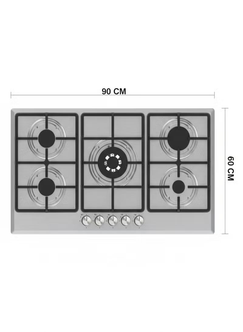 Kumtel Built-in Gas Hob 90×60 cm Stainless Steel – 5 Burners – Model M9-50BTF - Image 5