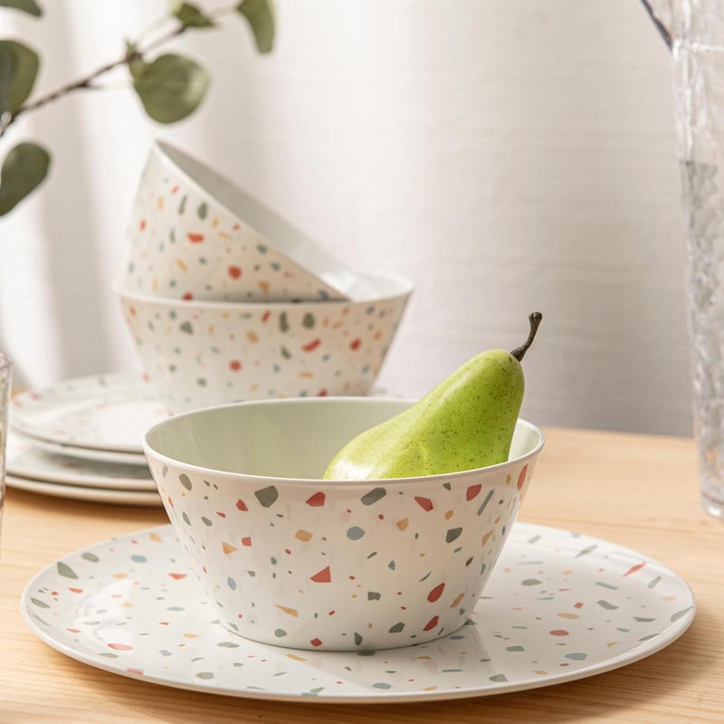 bzyoo 12-Piece Melamine Dinnerware Set - White Confetti | Lightweight, Durable, BPA-Free | Dishwasher Safe Dish Set for Indoor & Outdoor Use - Perfect for Camping, BBQs, Kids Parties - Image 5