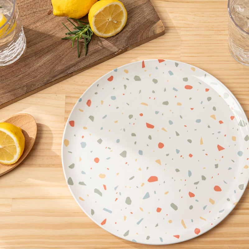 bzyoo 12-Piece Melamine Dinnerware Set - White Confetti | Lightweight, Durable, BPA-Free | Dishwasher Safe Dish Set for Indoor & Outdoor Use - Perfect for Camping, BBQs, Kids Parties - Image 4