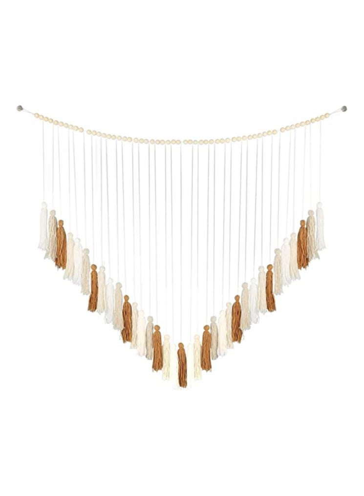 KASTWAVE Large Macrame Wall Hanging Boho Wall Decor with Wood Beads Woven Tapestry Colorful Tassel Garland Bohemian Macrame Wall Art Decor for Nursery Living Room Bedroom Kitchen Party (34 X 31in)  - Image 1