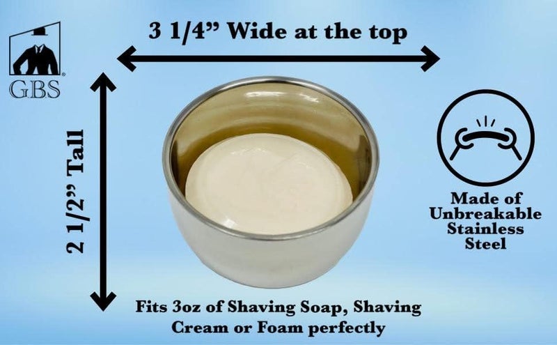 GBS Stainless Shaving Soap Bowl Synthetic Stainless Brush Luxurious Classy Modern Finish 3 Pieces - Image 2