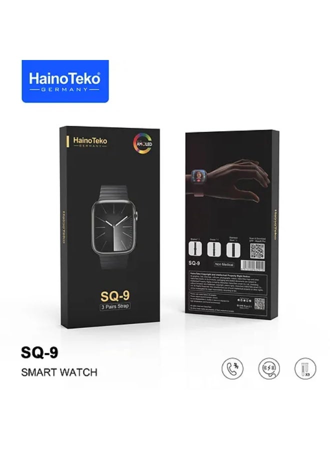 هينو تيكو ساعة Haino Teko SQ9 الذكية بشاشة AMOLED، مكالمات بلوتوث، شحن لاسلكي، 3 أحزمة قابلة للتبديل، متوافقة مع أندرويد و iOS - Image 1