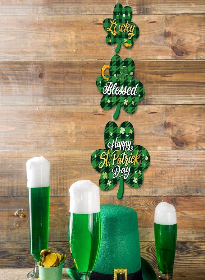 Biswiter St Patricks Day Door Decorations, Shamrock Shaped Hanging Sign for St. Patrick's Day Decor, St. Patricks Day Shamrock Wreaths for Front Door, St Patty's Day Decorations Indoor Outdoor - Image 3
