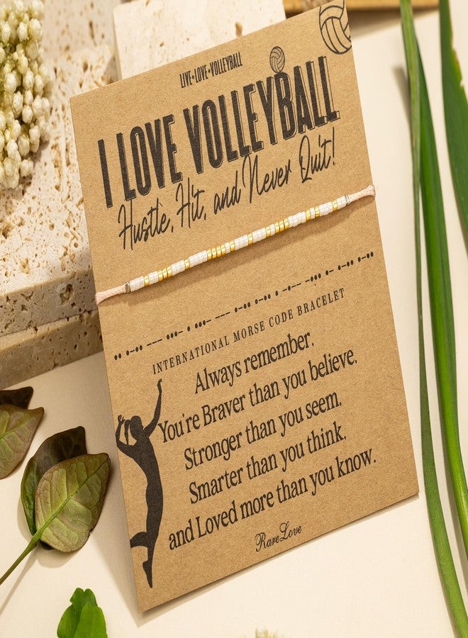 RareLove Volleyball Jewelry-I Love Volleyball Morse Code Beaded Bracelets for Team Women Player,Granddaughter, Daughter Yellow Red Pony Beads - Image 3
