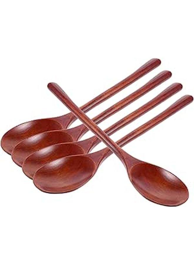 Long Handle Wooden Soup Spoons Set of 5 Natural Wood Mixing Spoons for Kitchen and Dining - Image 1