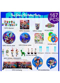 Cartoon Toy Story Birthday Party Decorations for 10 Guests, 167pcs Toy Story Birthday Disposable Tableware Set Toy Story Party Plates Table Cloth Napkins Banner Balloons Cake Toppers - pzsku/Z1D82BF073F58C1D6B351Z/45/_/1739329314/538a7dbb-d871-4234-97f7-2c36ae78cdfe