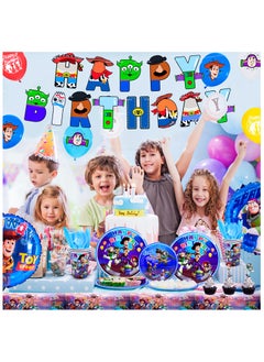 Cartoon Toy Story Birthday Party Decorations for 10 Guests, 167pcs Toy Story Birthday Disposable Tableware Set Toy Story Party Plates Table Cloth Napkins Banner Balloons Cake Toppers - pzsku/Z1D82BF073F58C1D6B351Z/45/_/1739329316/361a6815-49ea-49d5-bce6-a7e0b265dbce