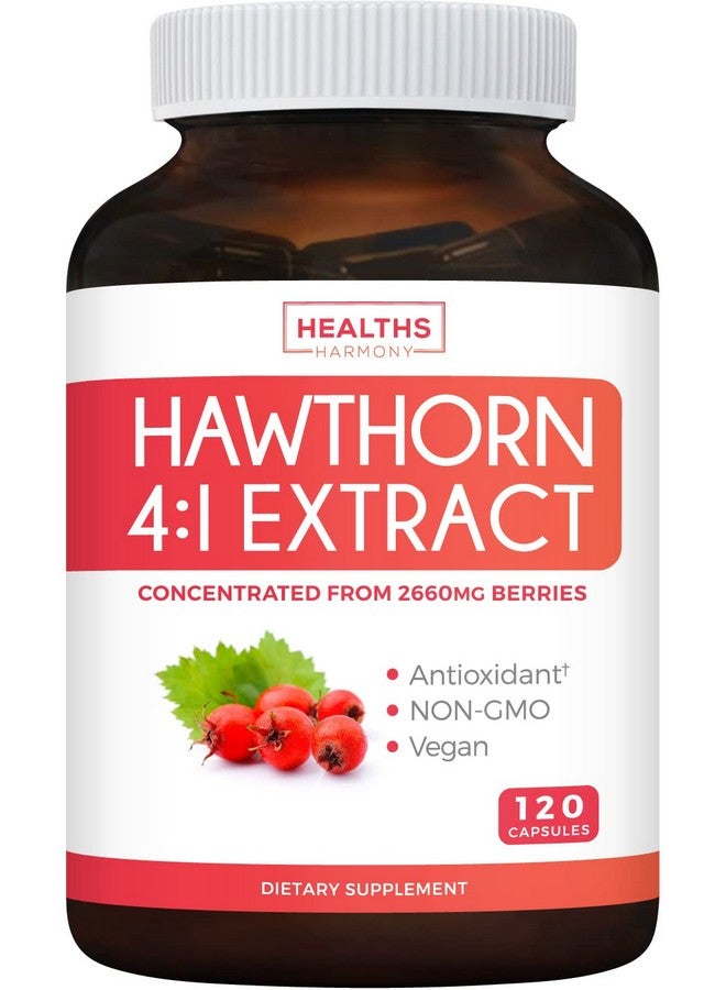 Healths Harmony Hawthorn Berry 4:1 Extract (120 Capsules) Supports Healthy Immune System Powerful Antioxidant Hawthorne Supplement (No Pills Or Powder) - Image 1