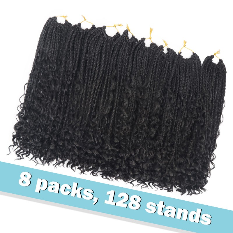 Diha Goddess Bohemian Box Braids Crochet Hair - 14 Inch Curly Ends, 8 Packs Synthetic Braiding Hair Extensions for Black Women (14 Inch, 1B) - Image 2