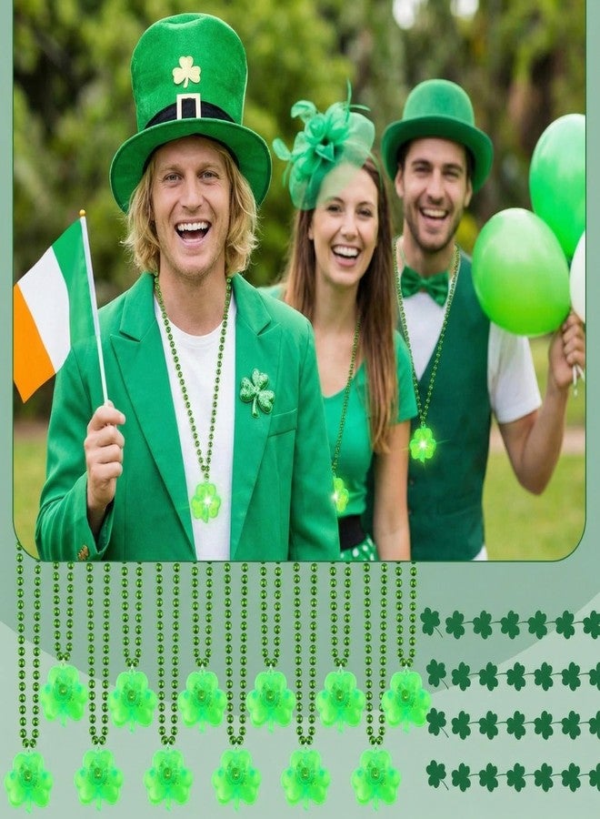 Mtlee St. Patrick's Day Accessories Green Light up Shamrocks Necklaces St Patrick Day Beads Led Green Shamrock Necklace Irish Metallic for Irish St. Patrick Party Dressing up Costume Supplies(24 Pieces) - Image 2