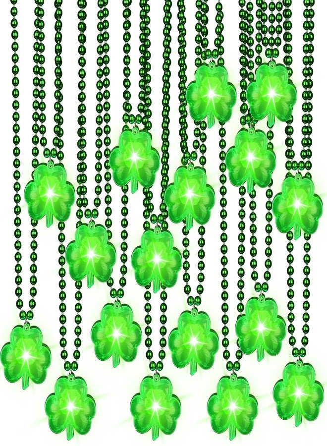 Mtlee St. Patrick's Day Accessories Green Light up Shamrocks Necklaces St Patrick Day Beads Led Green Shamrock Necklace Irish Metallic for Irish St. Patrick Party Dressing up Costume Supplies(24 Pieces) - Image 1