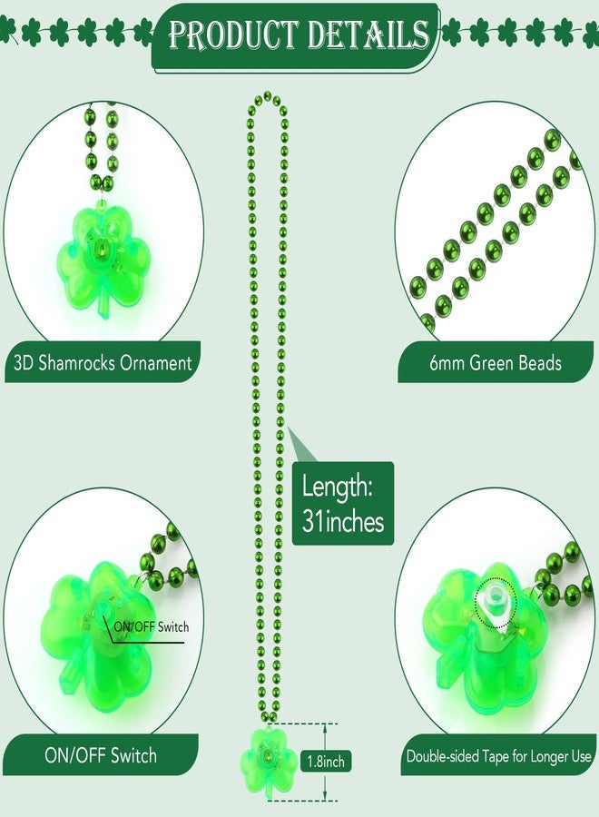 Mtlee St. Patrick's Day Accessories Green Light up Shamrocks Necklaces St Patrick Day Beads Led Green Shamrock Necklace Irish Metallic for Irish St. Patrick Party Dressing up Costume Supplies(24 Pieces) - Image 3
