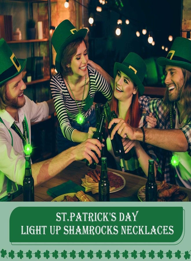 Mtlee St. Patrick's Day Accessories Green Light up Shamrocks Necklaces St Patrick Day Beads Led Green Shamrock Necklace Irish Metallic for Irish St. Patrick Party Dressing up Costume Supplies(24 Pieces) - Image 4